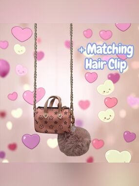 Pink Mini Barrel Crossbody Bag + Hair Claw Clip & Faux Pom Pom with skittle NEW